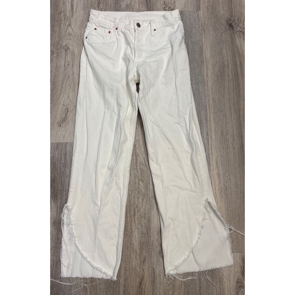 GRLFRND Maran White High Rise Straight Leg Raw Hem Side Slit‎ Jeans Size 27